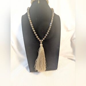 Zacasha Beaded Tassel Necklace – Crystal Beads with Long Silk Tassel